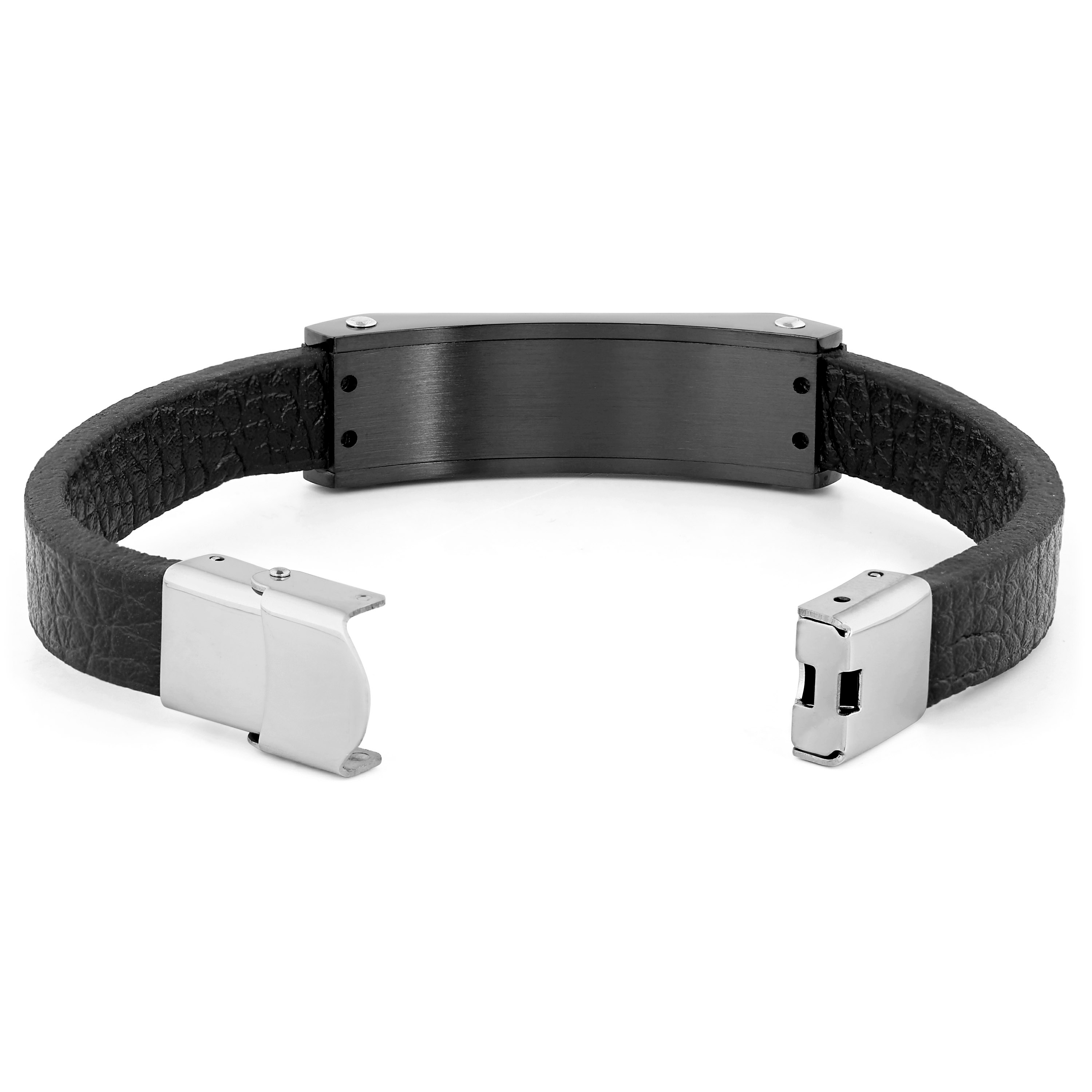 Blandat Stål & Svart Läderarmband - 3