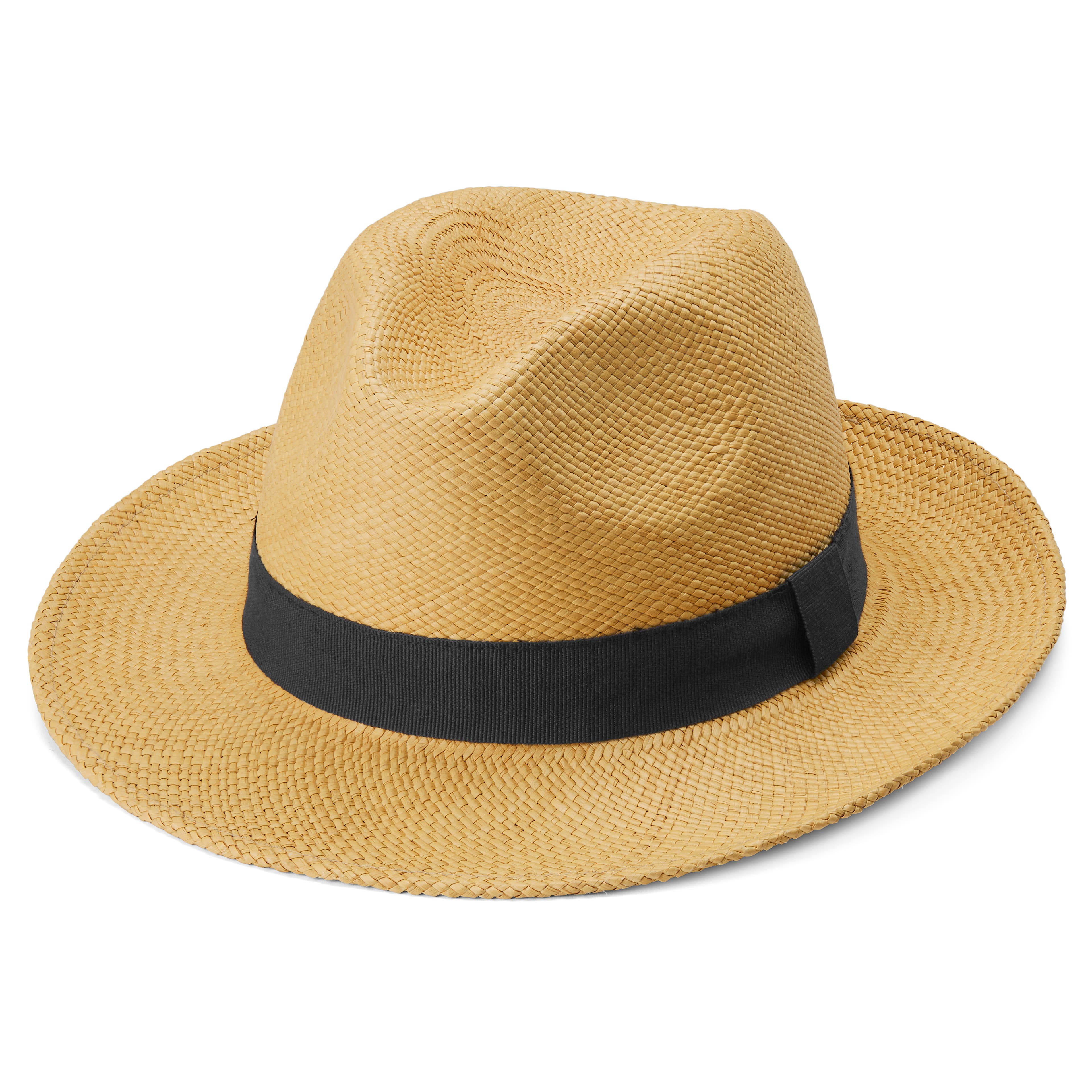 Moda | Mustard Yellow Ecuadorian Straw Panama Hat with Navy Band