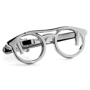 Meraklis | Silverfärgad Slipsnål med Glasögon