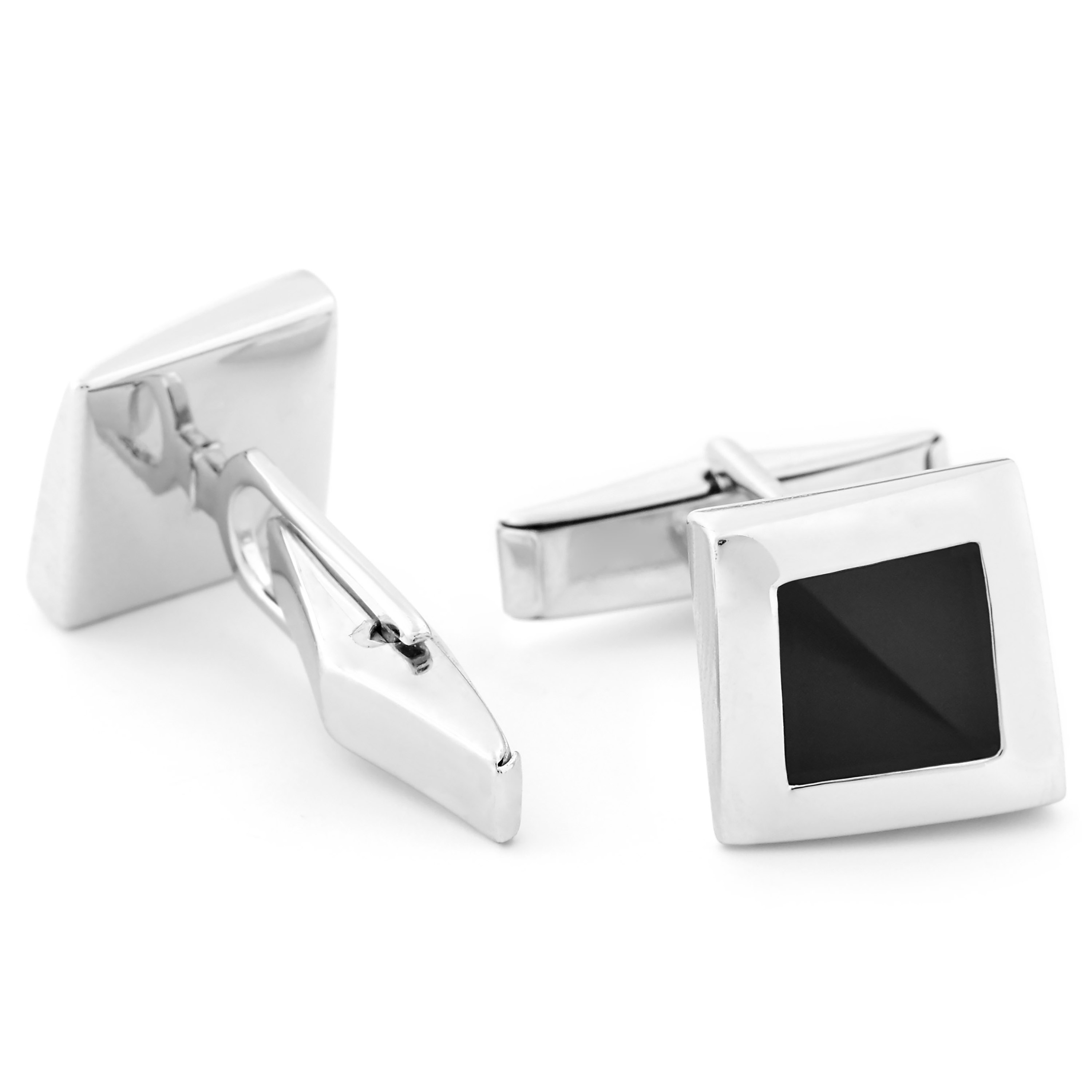 Gemelos de plata 925s con cuadrado de piedra negra - 3