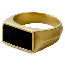 Χρυσαφί Ατσάλινο Δαχτυλίδι με Μαύρη Πέτρα Jax Black & Gold Signet