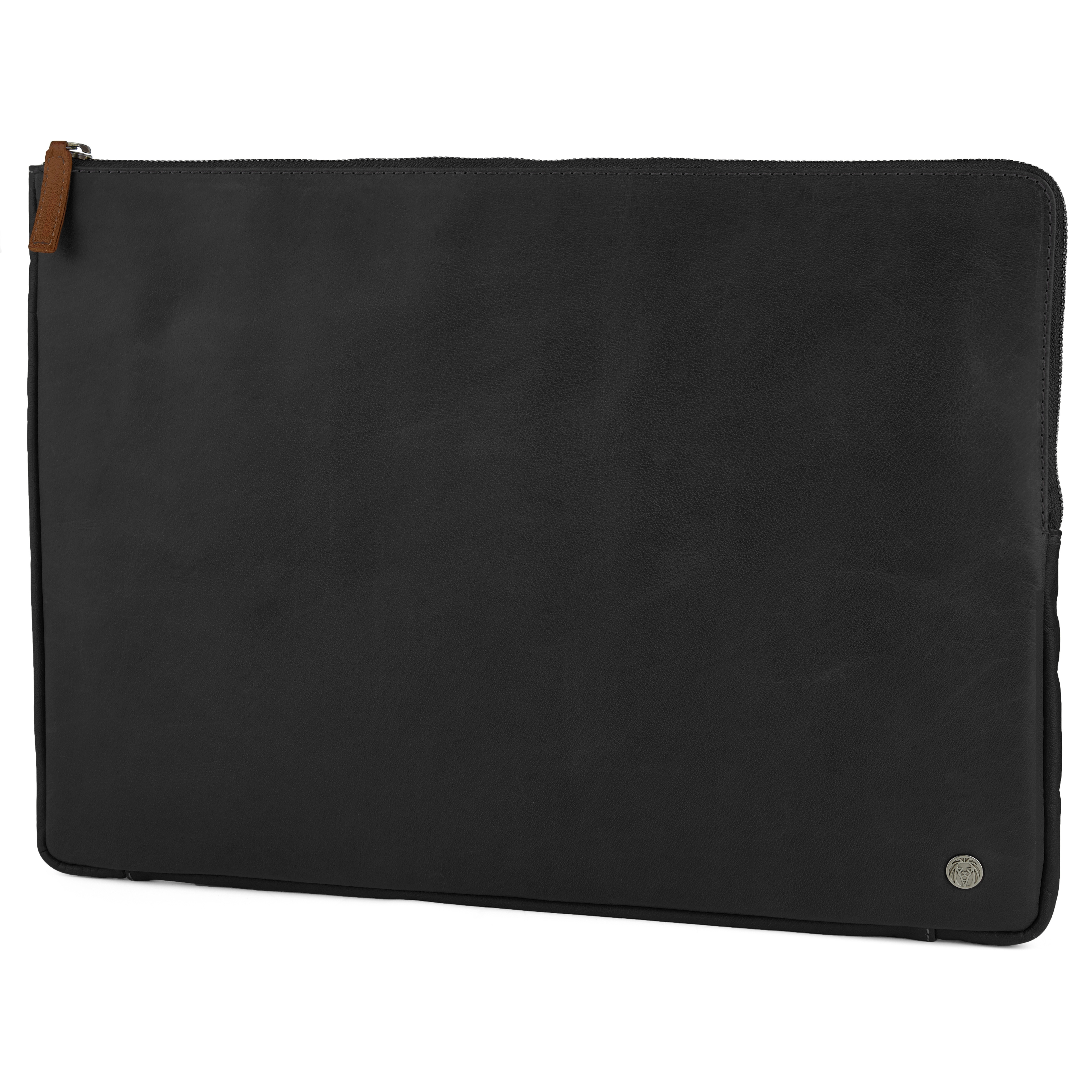 Oxford Black and Tan Small Leather Laptop Sleeve - 3