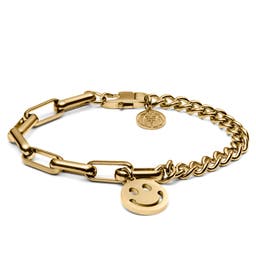 Clarke Amager Gold-Tone Curb & Cable Chain Bracelet with Smiley Pendant