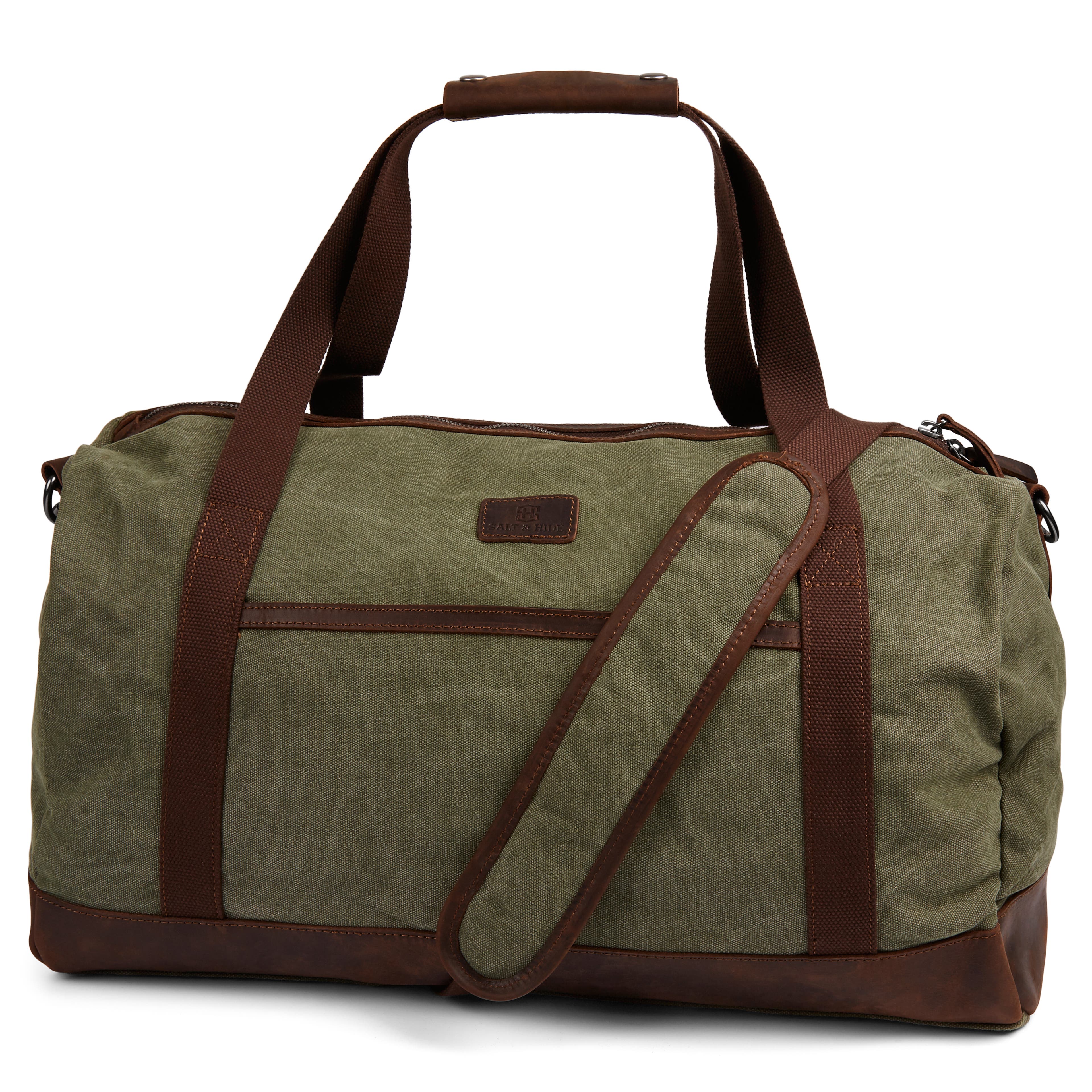 Tarpa | Olive Green & Dark Brown Canvas Duffle Bag