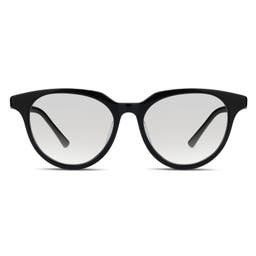 Černé brýle s kulatými rohovými obroučkami s čirými čočkami blokujícími modré světlo