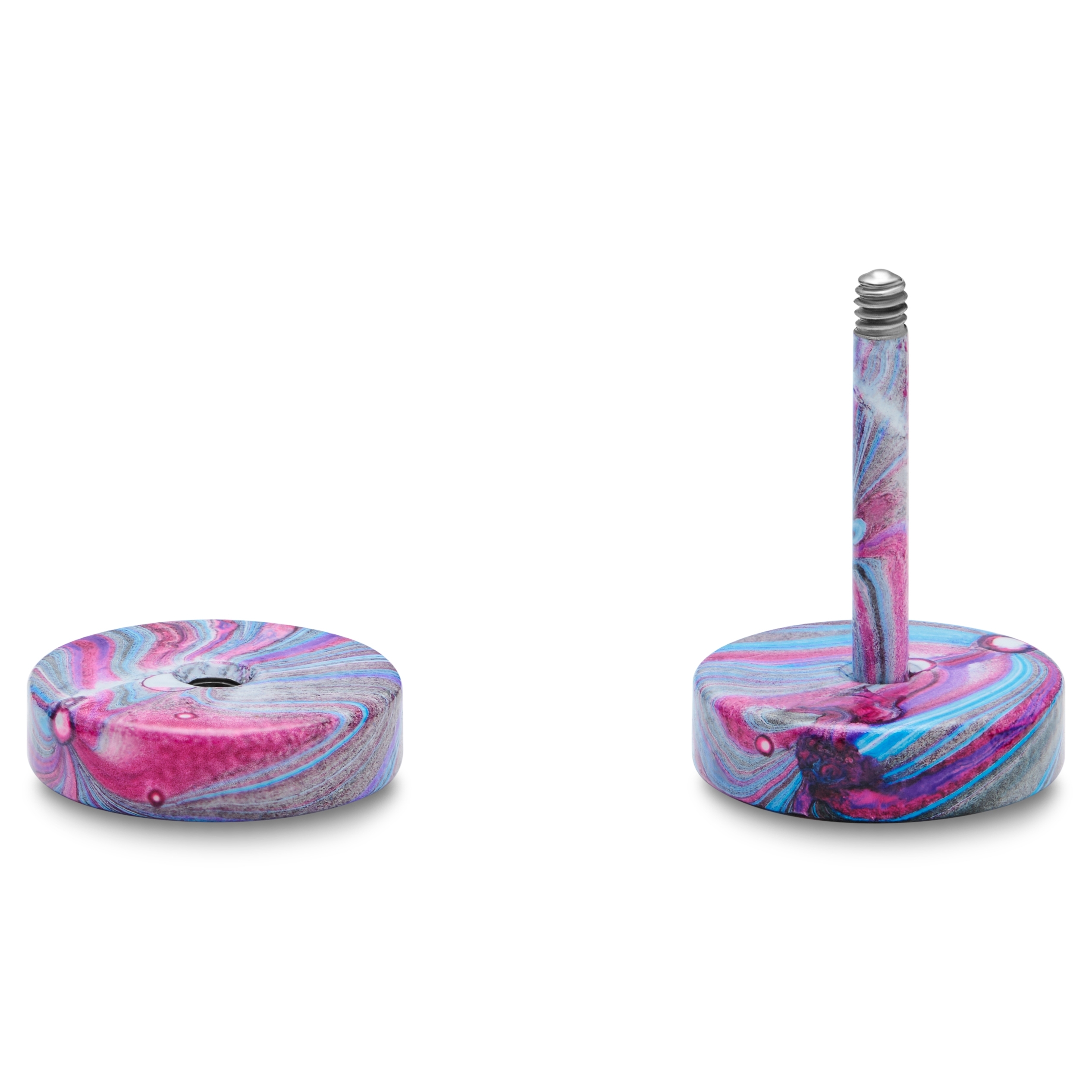 Satago | Orecchino a bottone finto plug dilatatore da 8 mm in acciaio inossidabile blu e rosa - 2