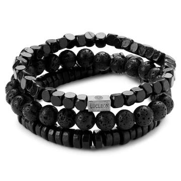 Set de bracelets en pierres de lave noire et bois Set de bracelets en pierres de lave noire et bois