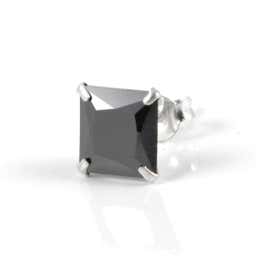 10 mm Black Square Zirconia & Silver-Tone Stainless Steel Stud Earring