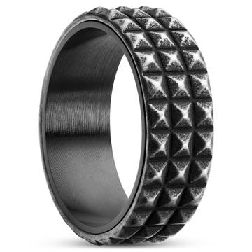 Pearce | 8 mm Vintage Black & Silver-Tone Stainless Steel Pyramid Ring