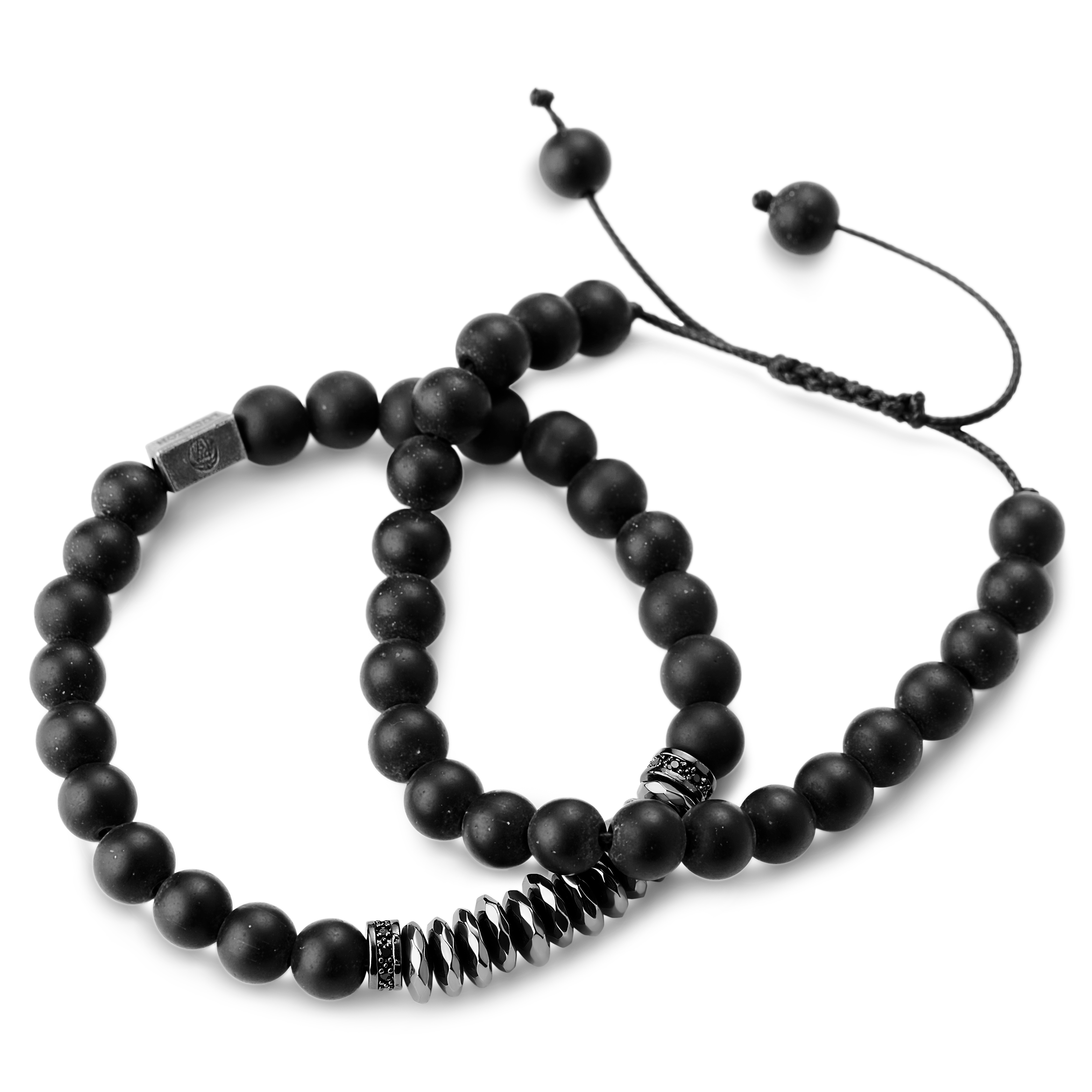 Onice, ematite & bracciale con perline di zirconio nero - 3