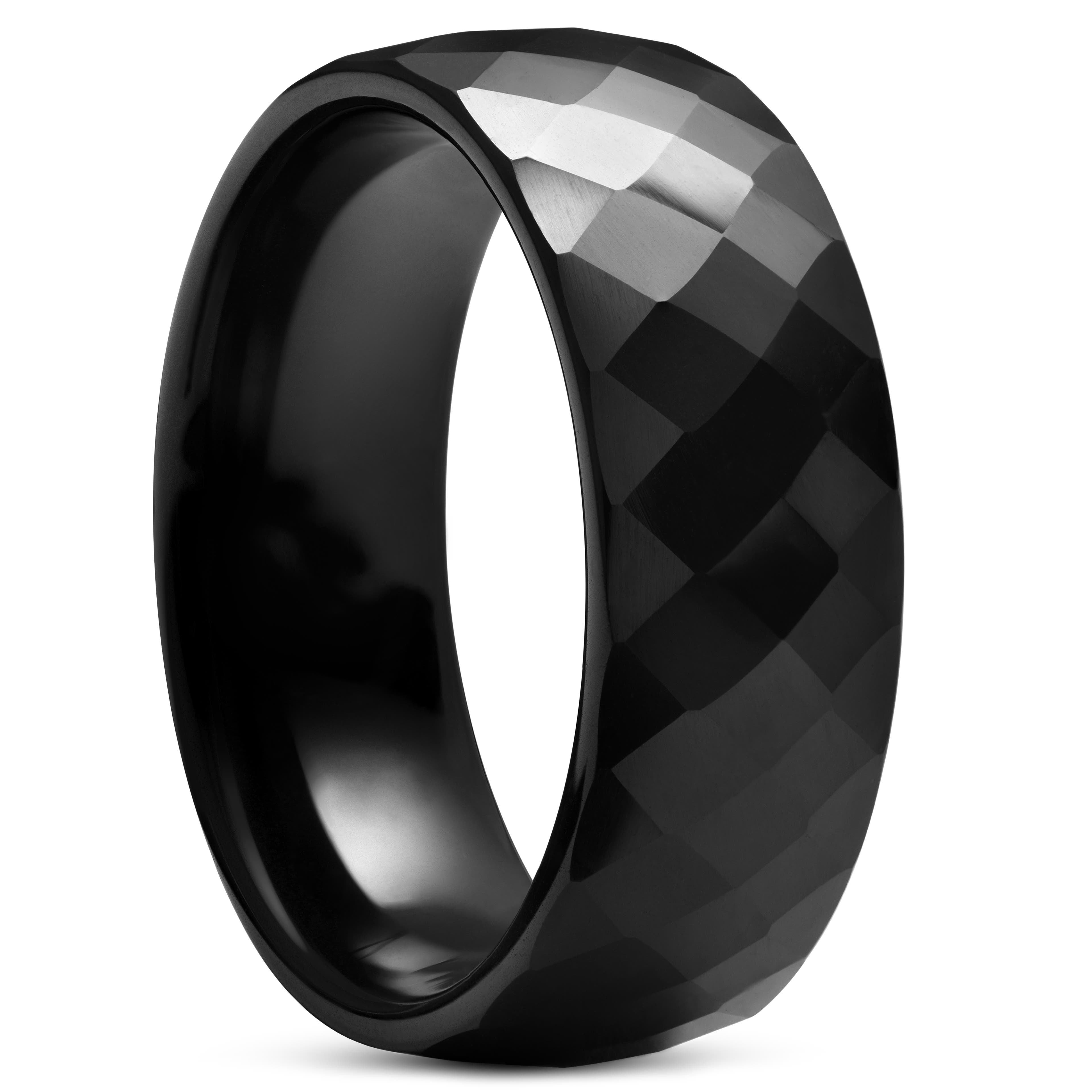 8 mm Black Faceted Ceramic Ring