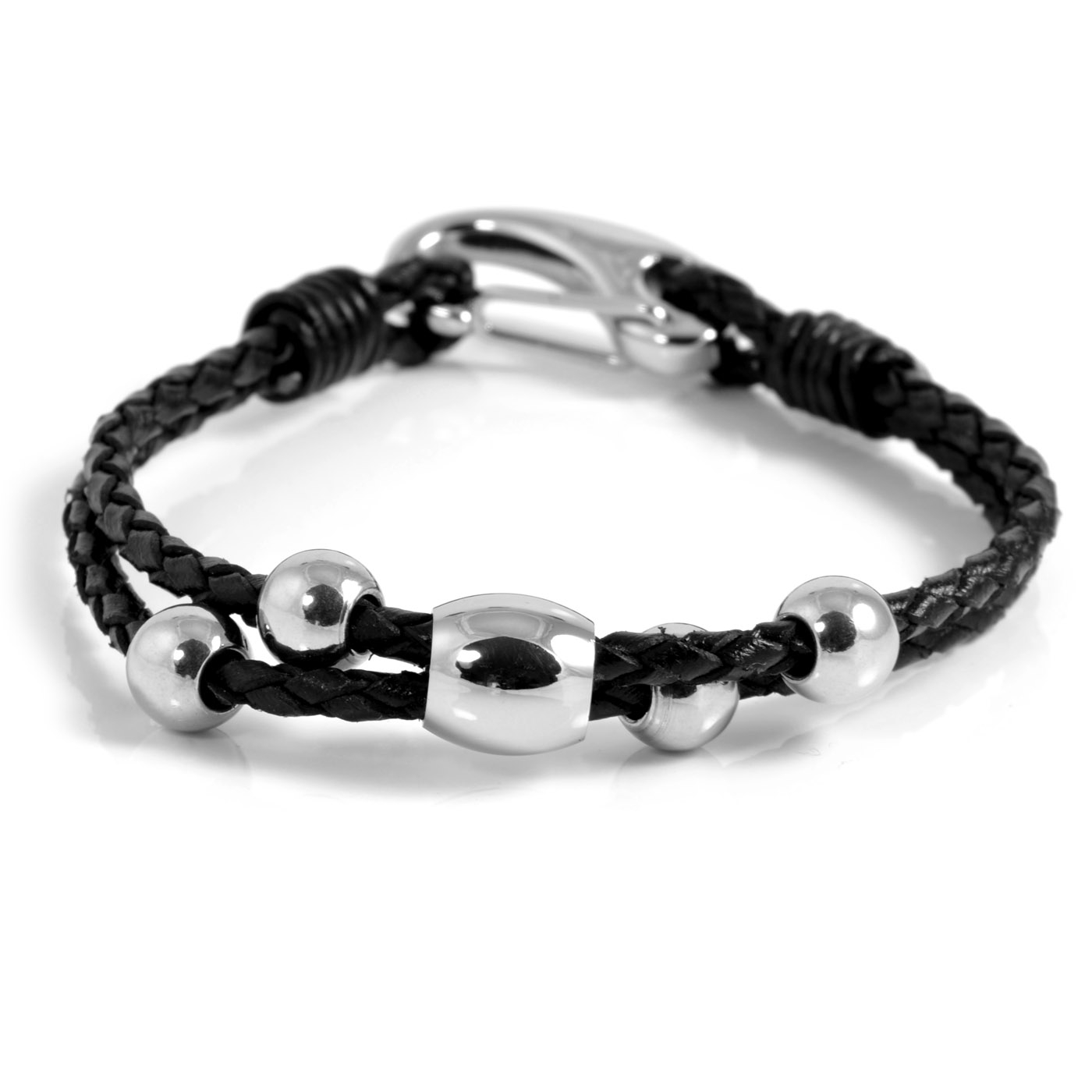 Schwarzes Armband aus Rindsleder und Edelstahl Toyha - 1