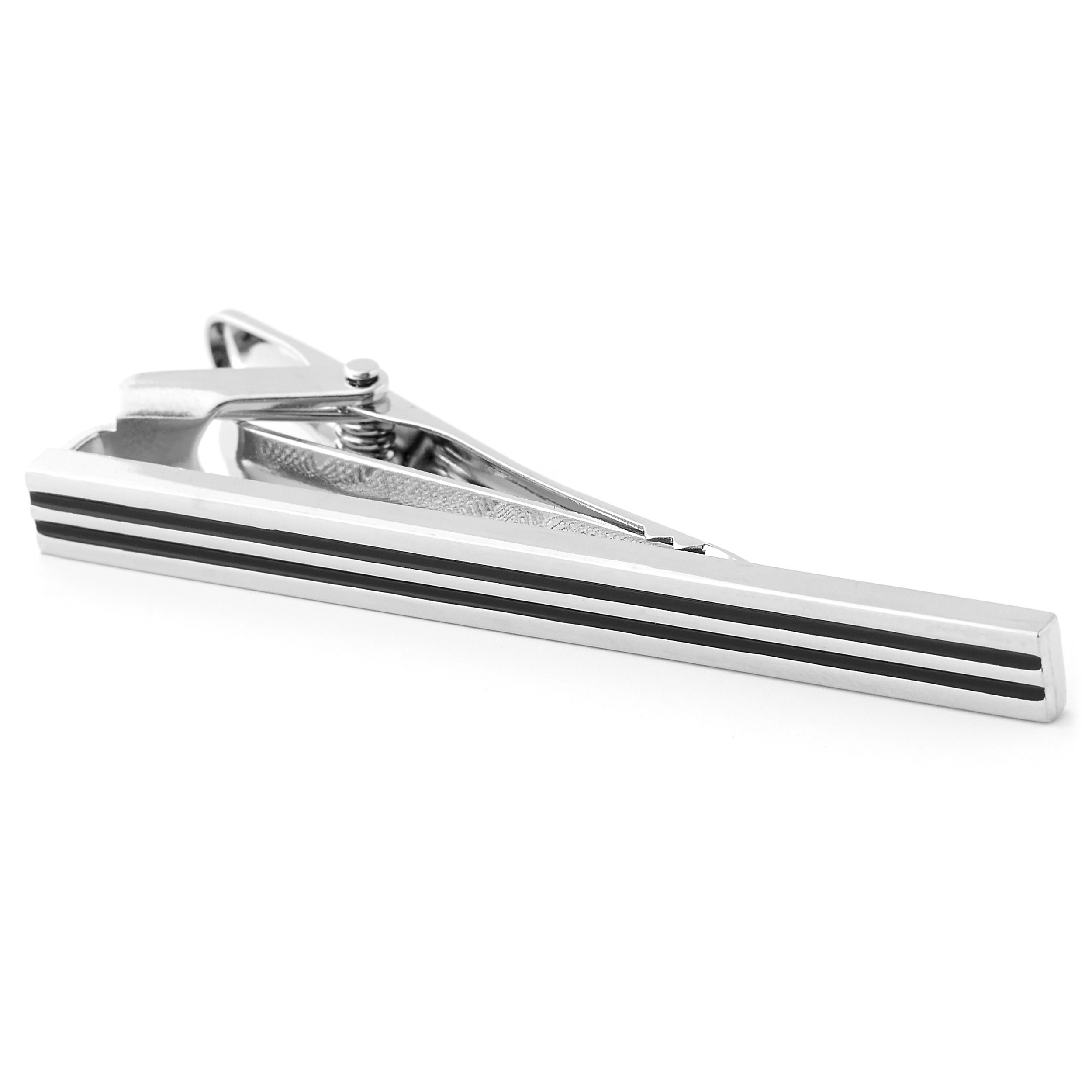 Fine Silver-Tone & Black Tie Clip - 2