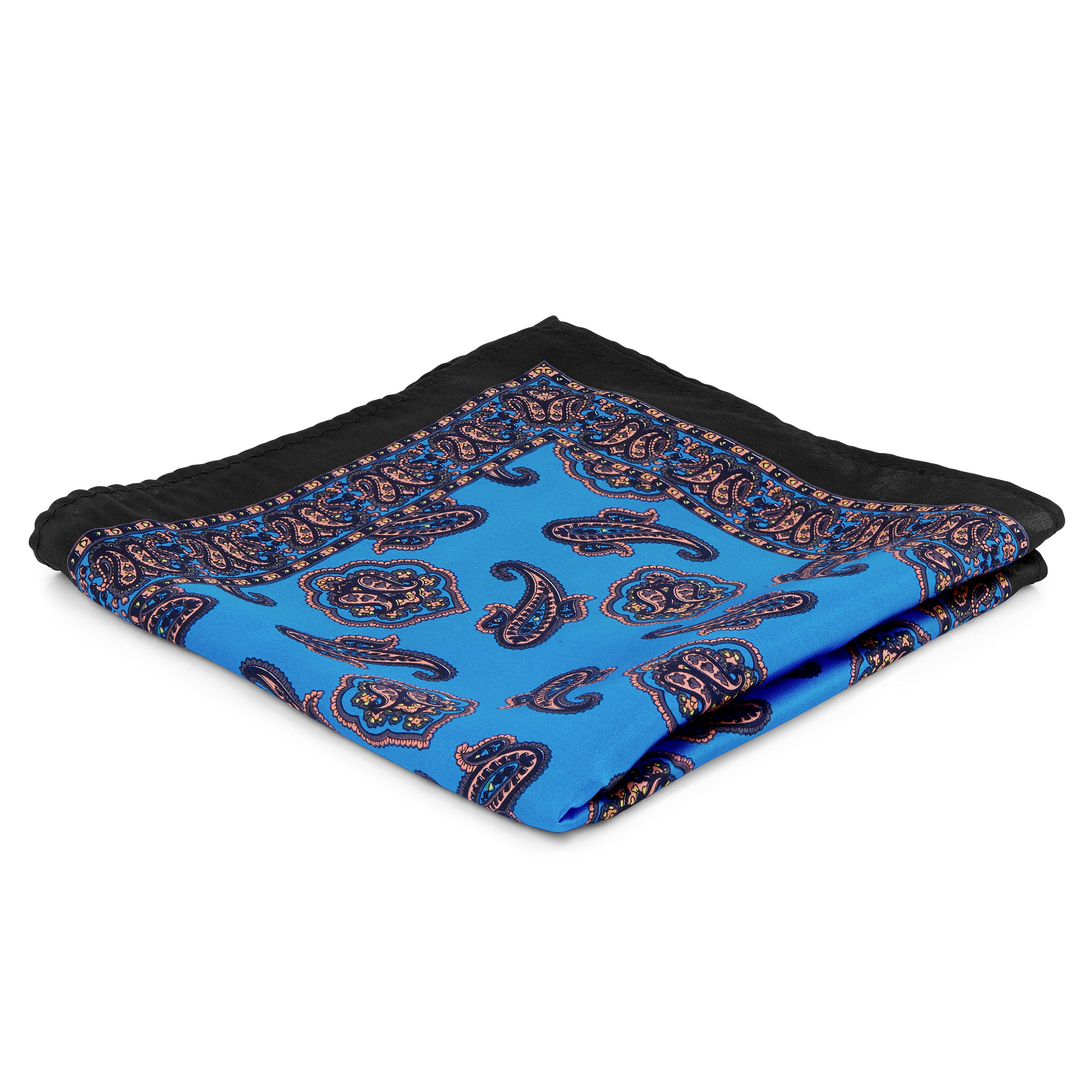 Black & Blue Paisley Pocket Square - 1
