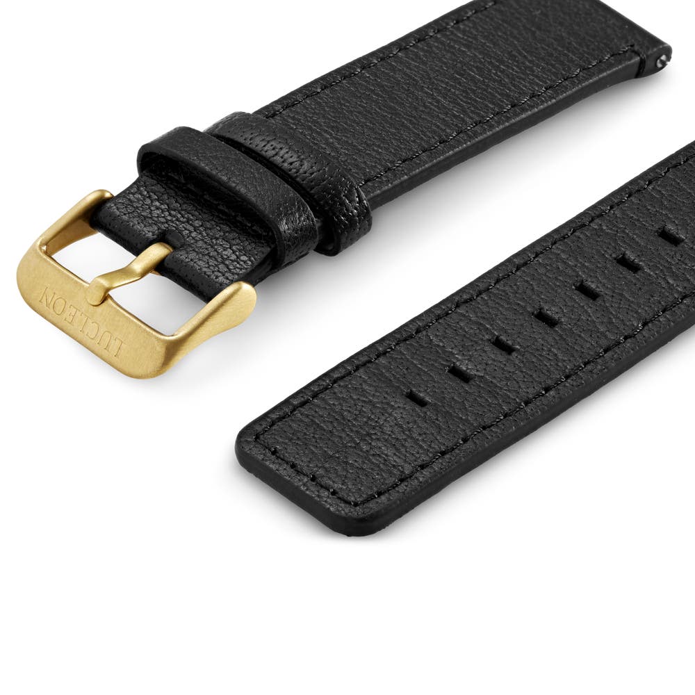 hover: Black Leather Watch Strap with Gold-Tone Buckle hover: Black Leather Watch Strap with Gold-Tone Buckle