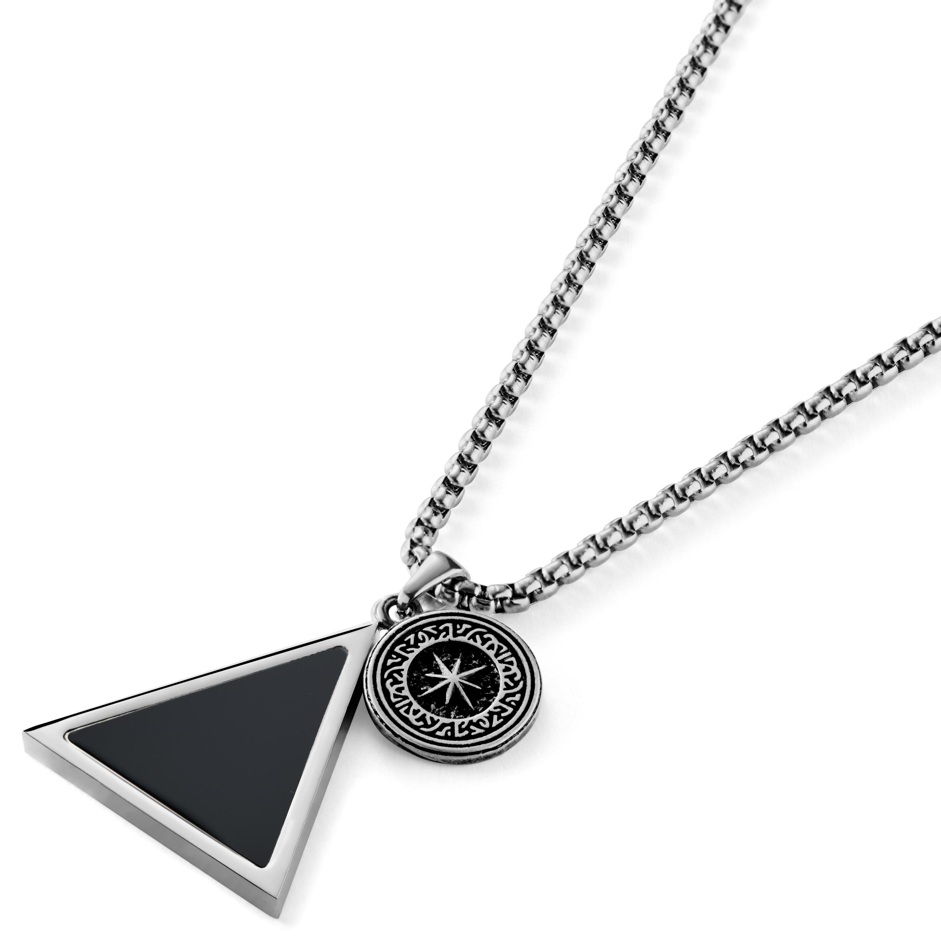 Orisun | Silver-Tone Stainless Steel Black Onyx Triangle Pendant Necklace