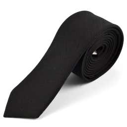 Black Narrow Wool Tie - 1 - primary thumbnail small_image gallery