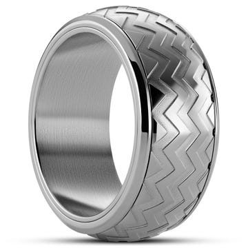 Tigris | 3/8" (10 mm) Silver-tone Zigzag Pattern Moving Ring
