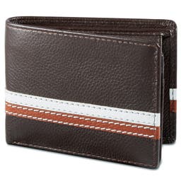 Brown Leather RFID Wallet With White & Tan Stripes