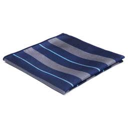 Pañuelo de bolsillo de seda azul marino con rayas grises y azules