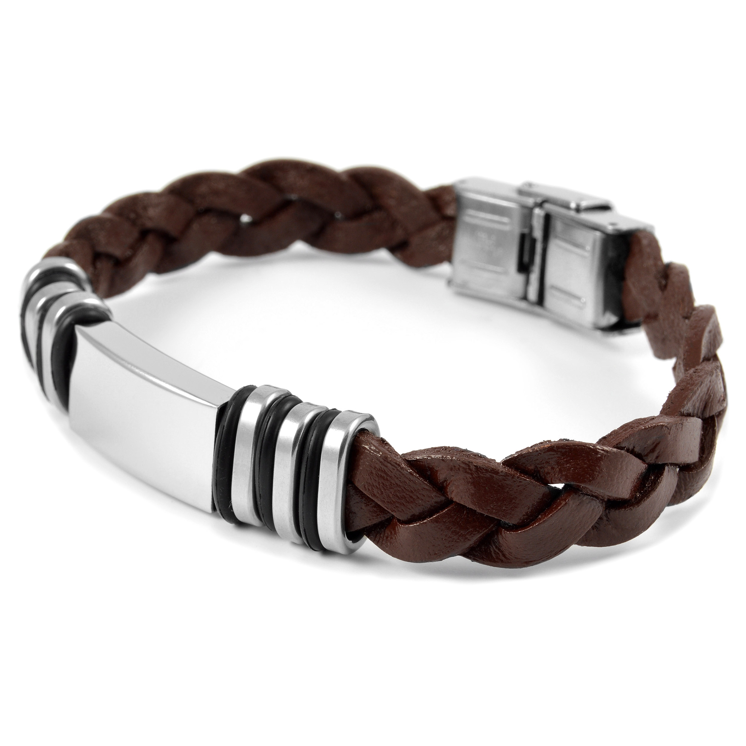 Geflochtenes, braunes Lederarmband - 2