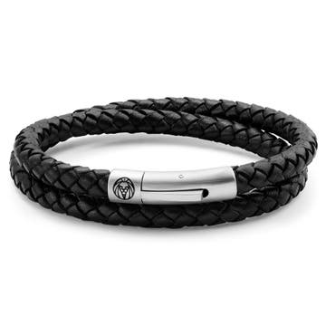 Collins | 6mm Black Woven Leather Wrap Bracelet
