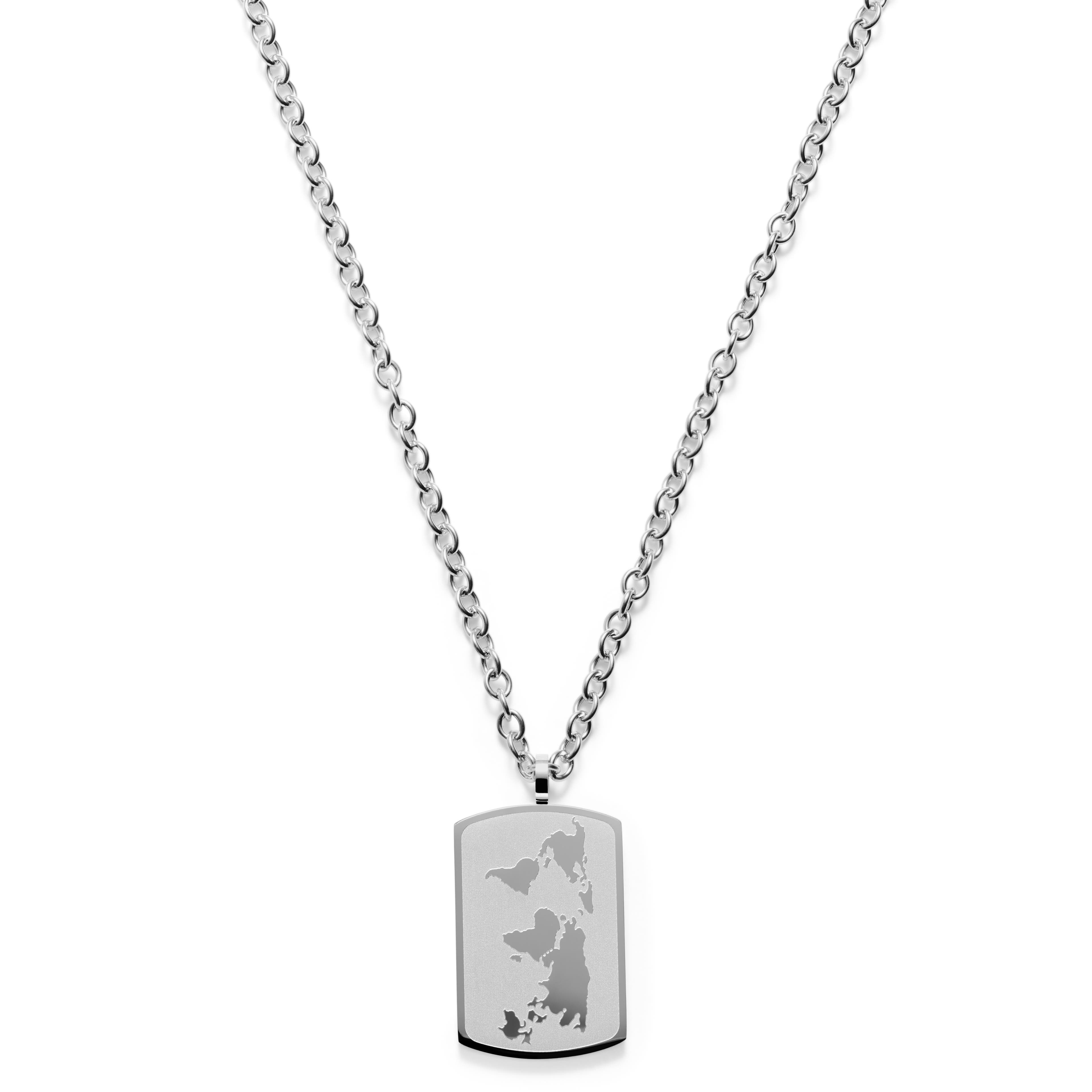 Silver-Tone Stainless Steel World Map Cable Chain Necklace