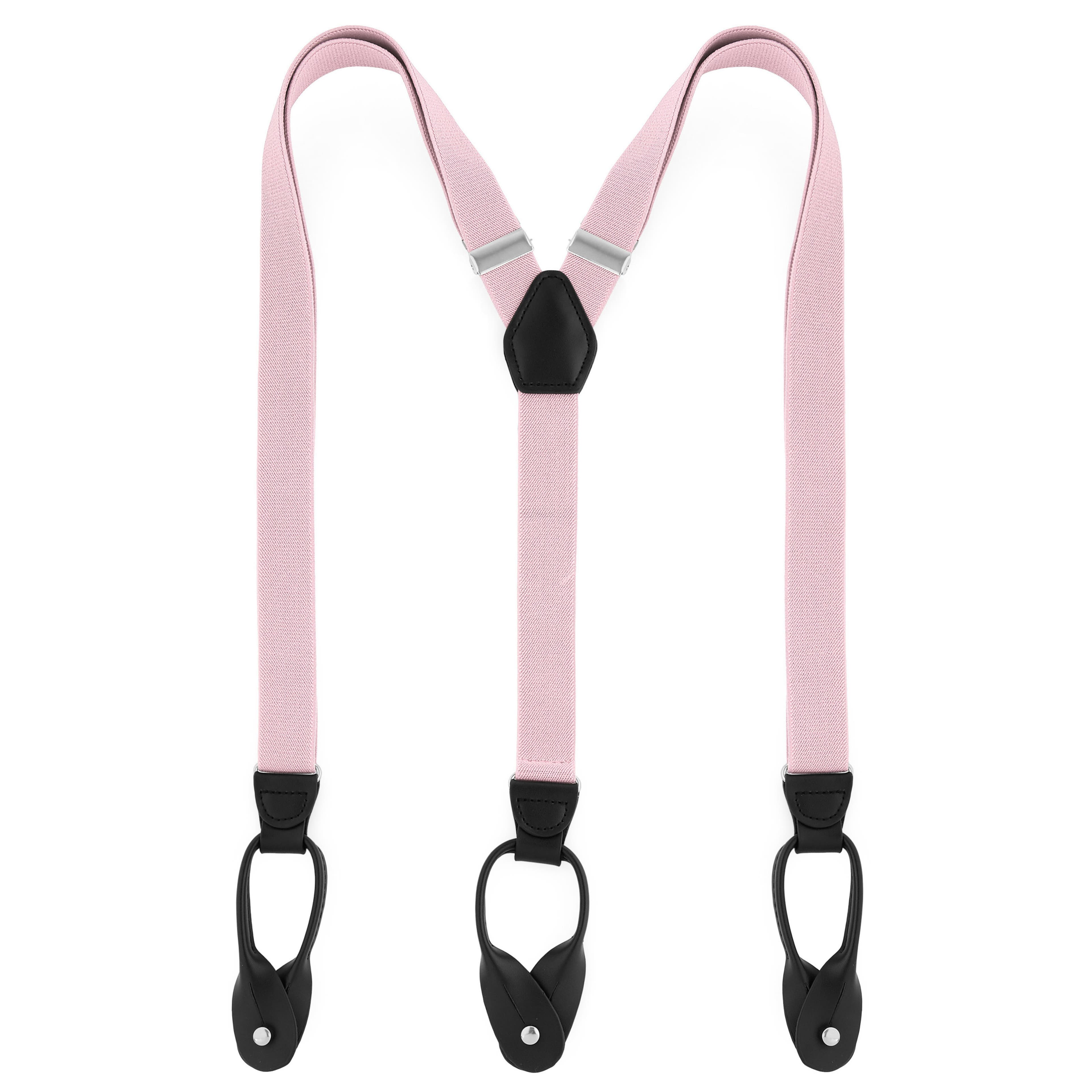 Slim Baby Pink Split Button Suspenders