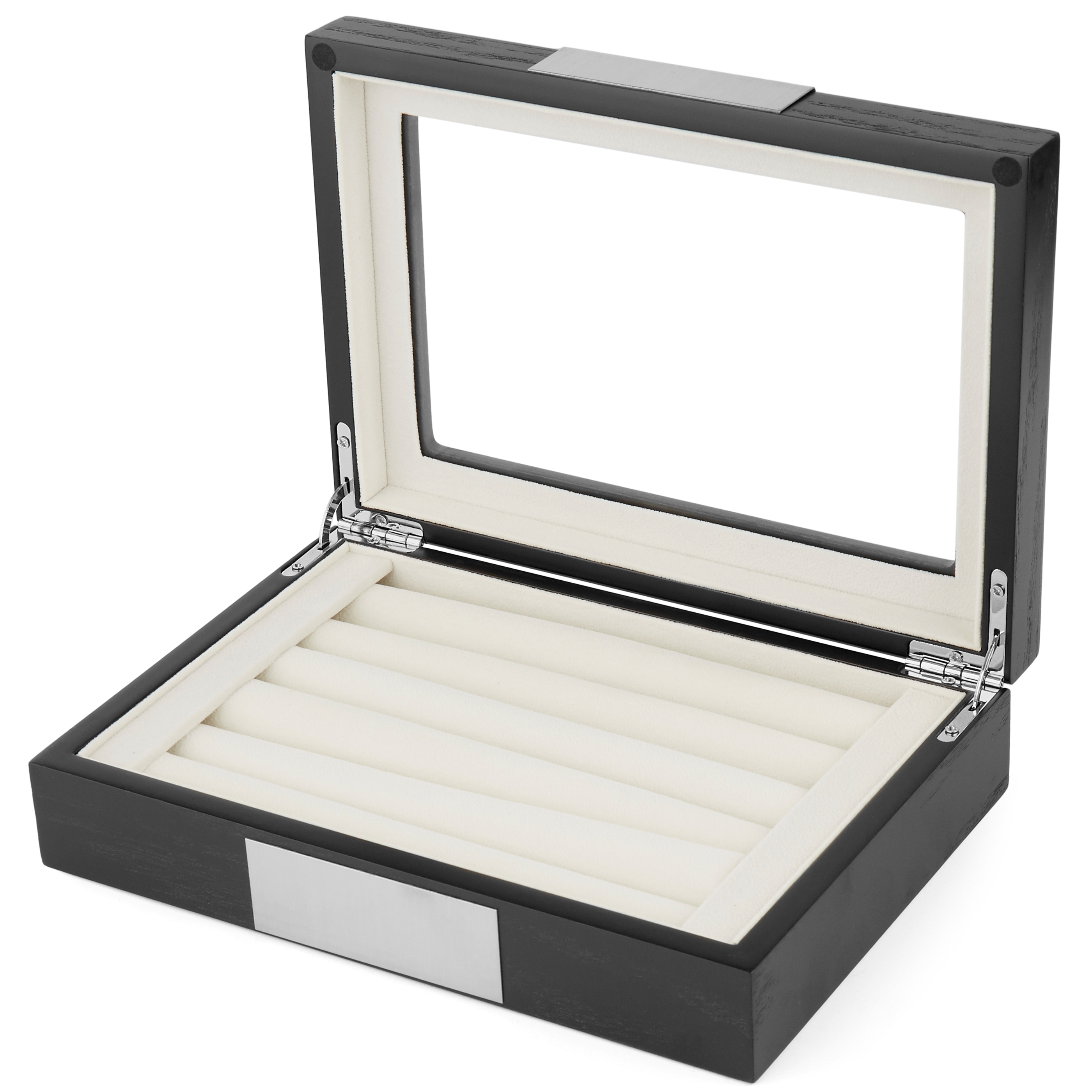 Black & Silver-Tone Cufflink/Ring Case  - 2