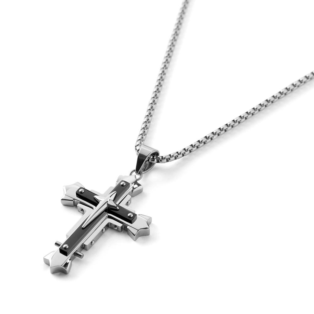 hover: Black Riveted Cross Necklace hover: Black Riveted Cross Necklace
