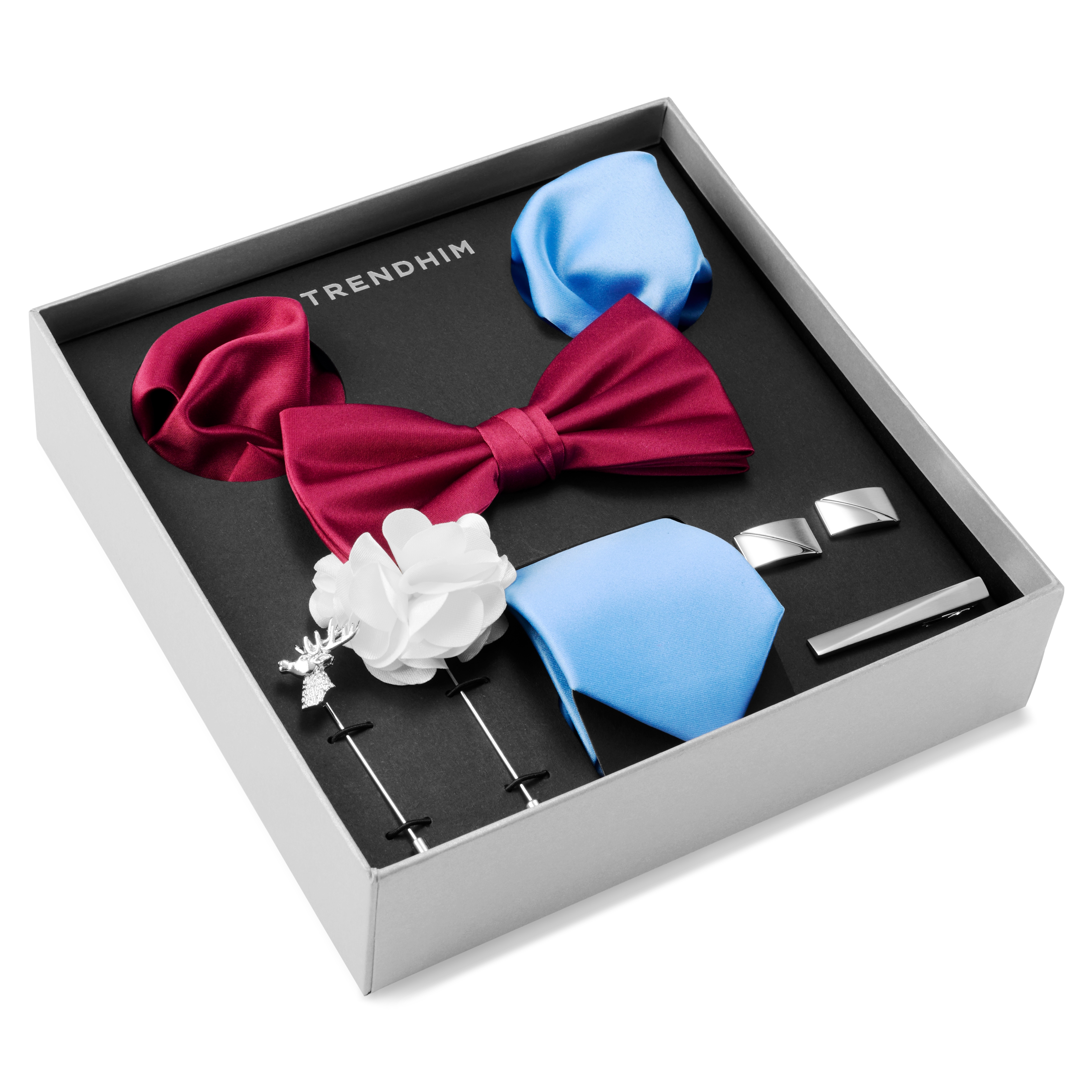 Suit Accessory Gift Box Burgundy, Blue & SilverTone Set In stock! Trendhim
