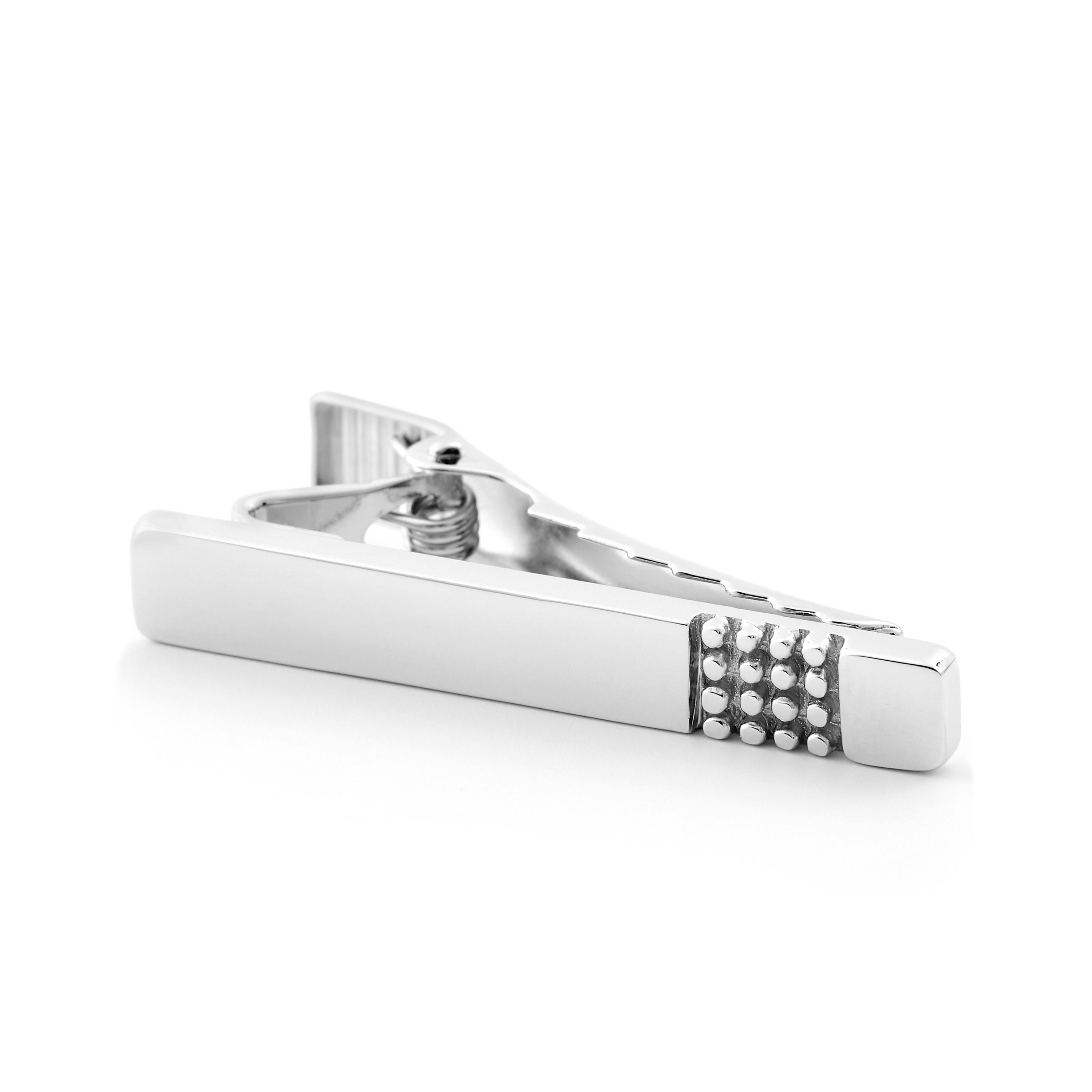 925er Silber Manschettenknöpfe Und Kurze Krawattenklammer Set Mit Noppen Motiv  - 6