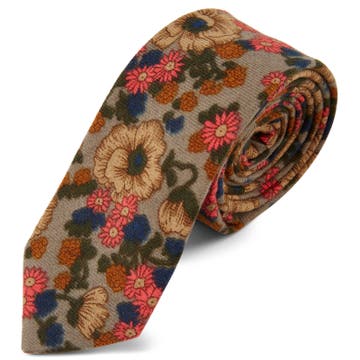 Retró szürke nyakkendő virágmintákkal