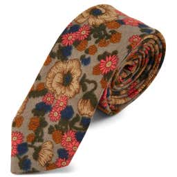 Grey, Pink & Blue Retro Floral Cotton Tie