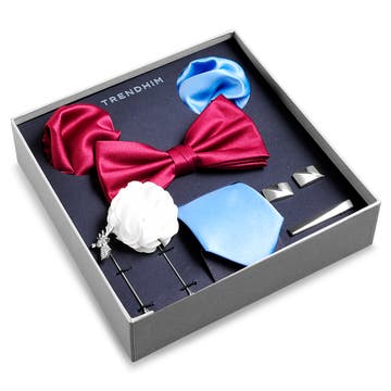 Scatola regalo con accessori da abito | Set a righe color argento e blu