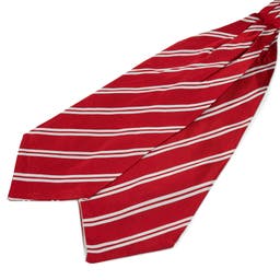 Corbatón de seda roja con rayas dobles plateadas