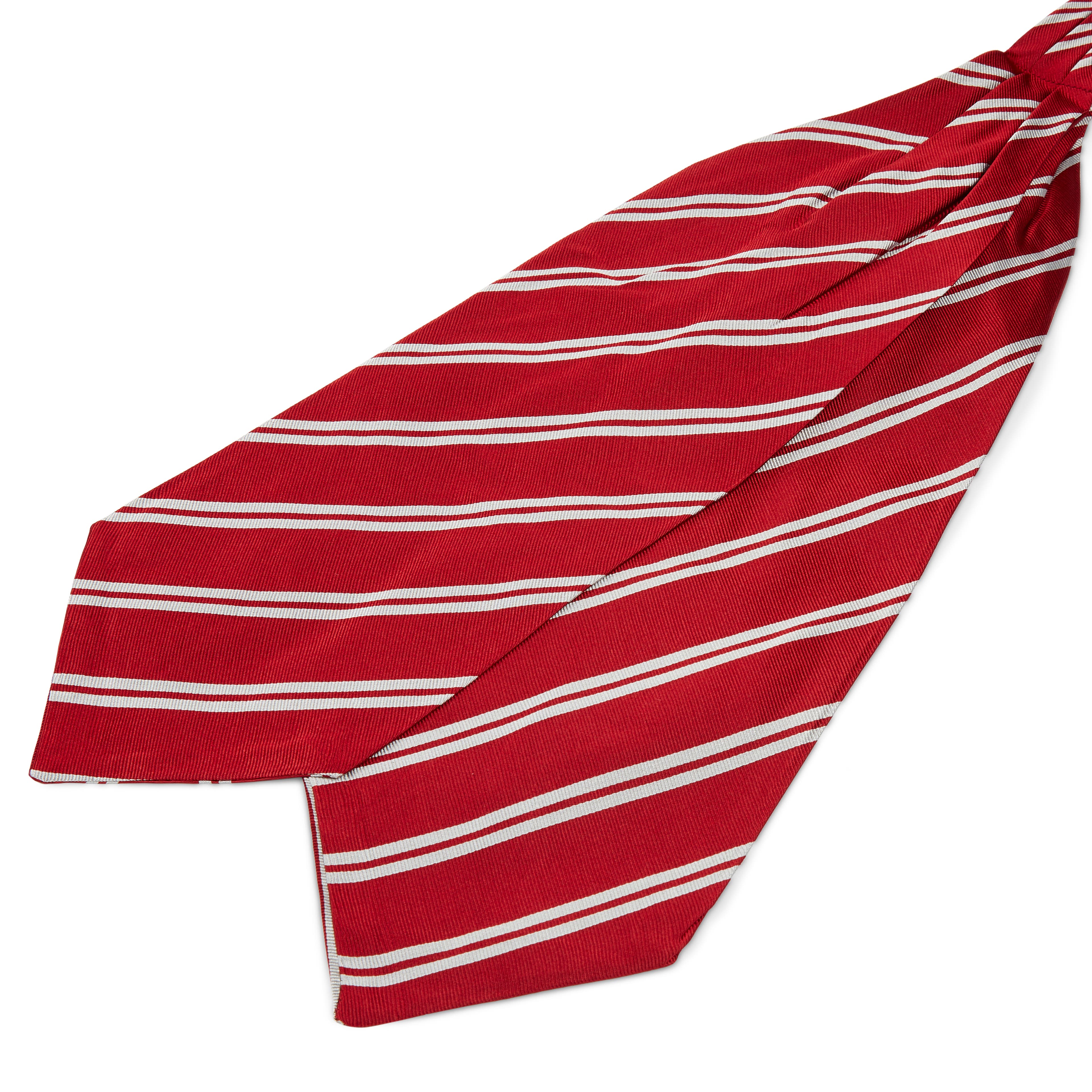 Cravate Ascot en soie rouge à fines rayures argentées