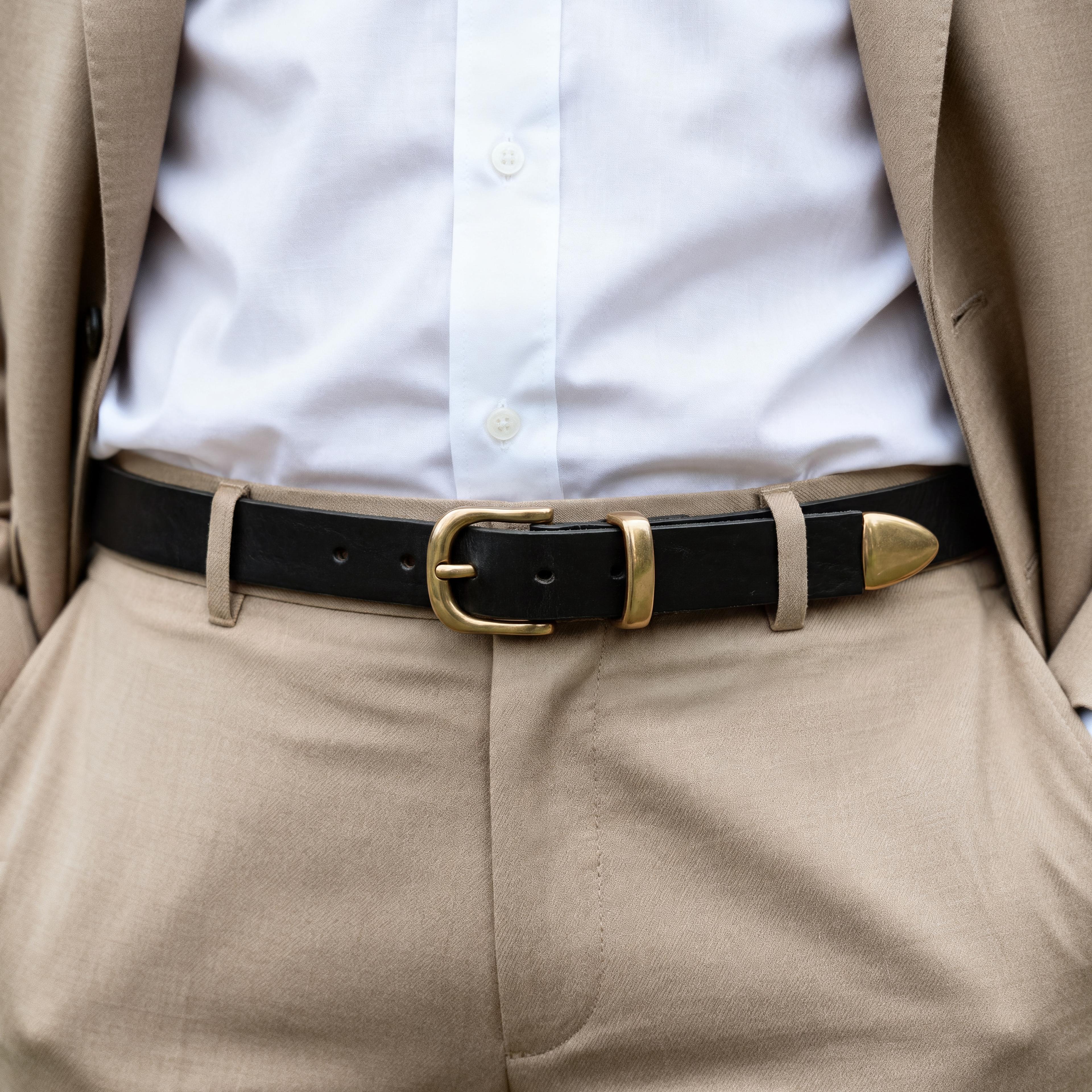 Prairie | Ceinture western noire avec boucle dorée - 4