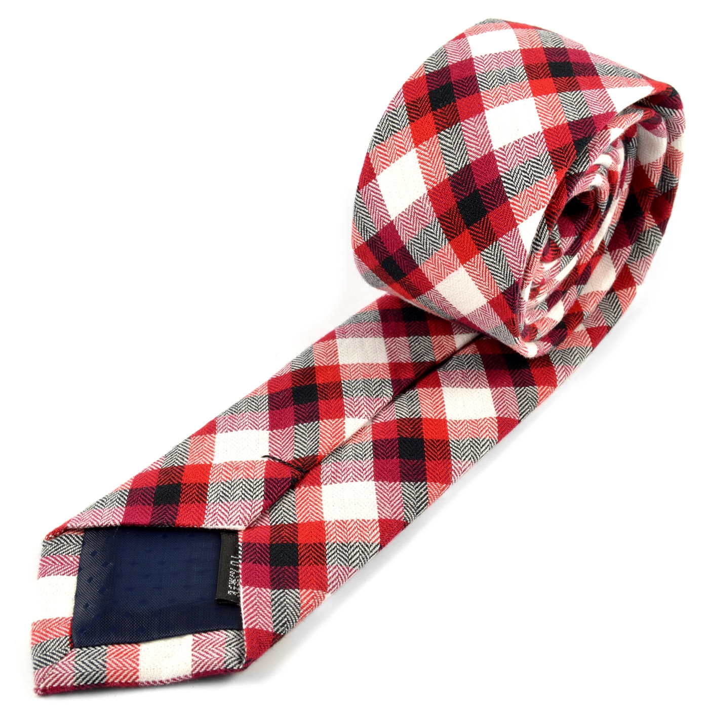 Wełniany krawat w czerwono-białą kratkę - 3