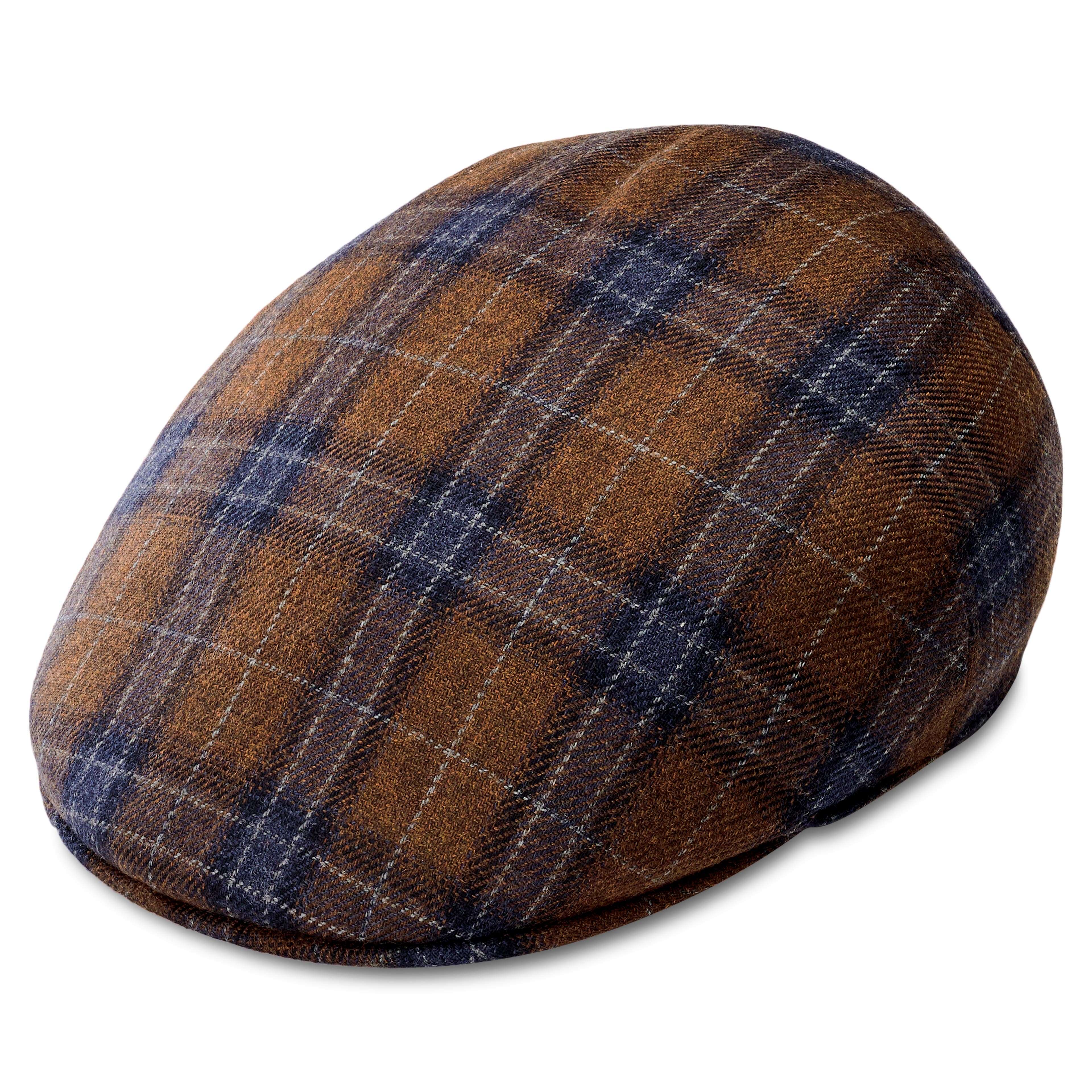 Fido | Light Brown, Royal Blue & White Country Wool Flat Cap