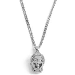 Iconic | Silver-Tone Stainless Steel Buddha Curb Chain Necklace