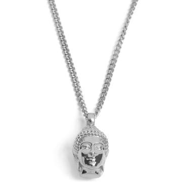 Iconic | Silver-Tone Stainless Steel Buddha Curb Chain Necklace