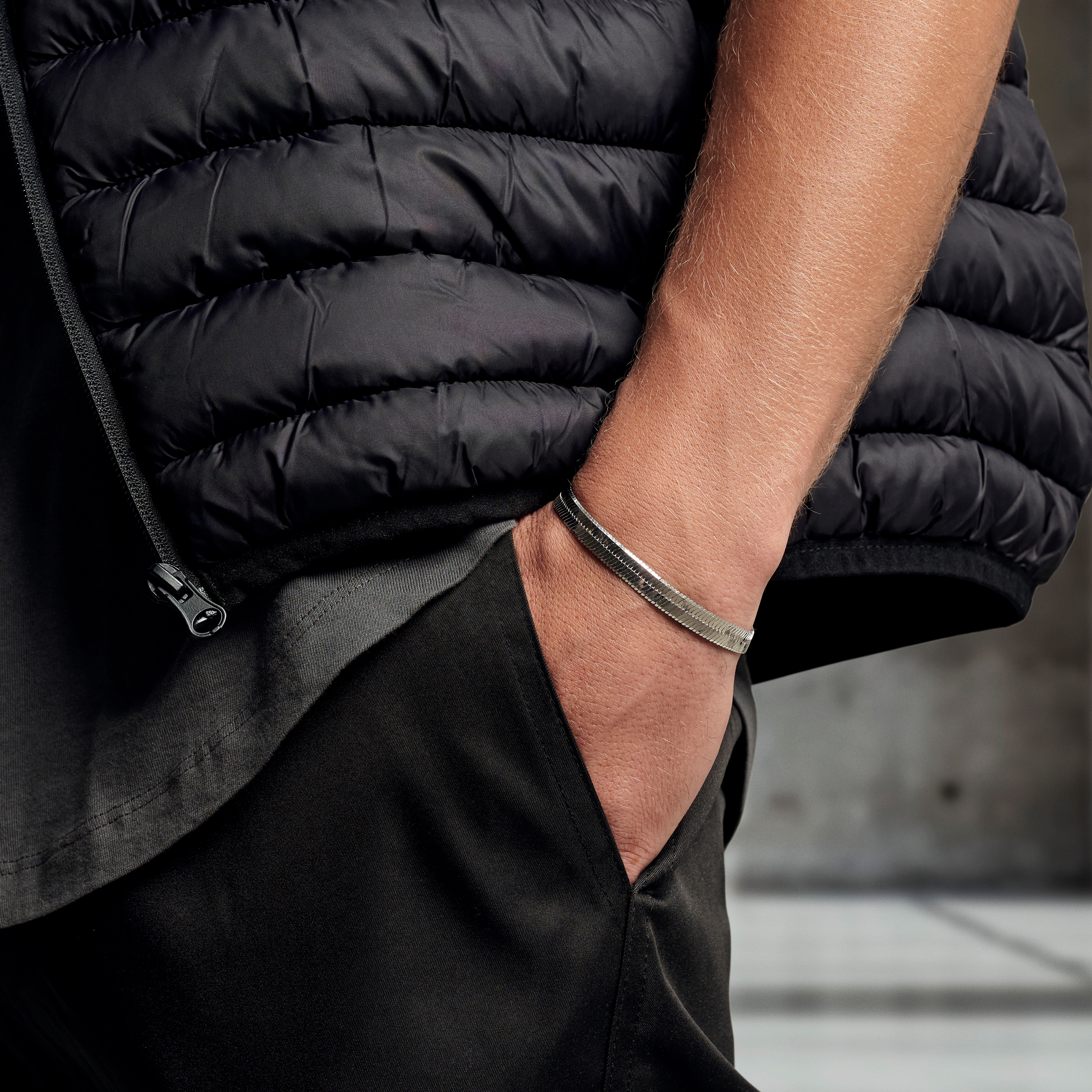 Argentia | 925s | 6mm Rhodium-Plated Sterling Silver Herringbone Chain Bracelet - 5