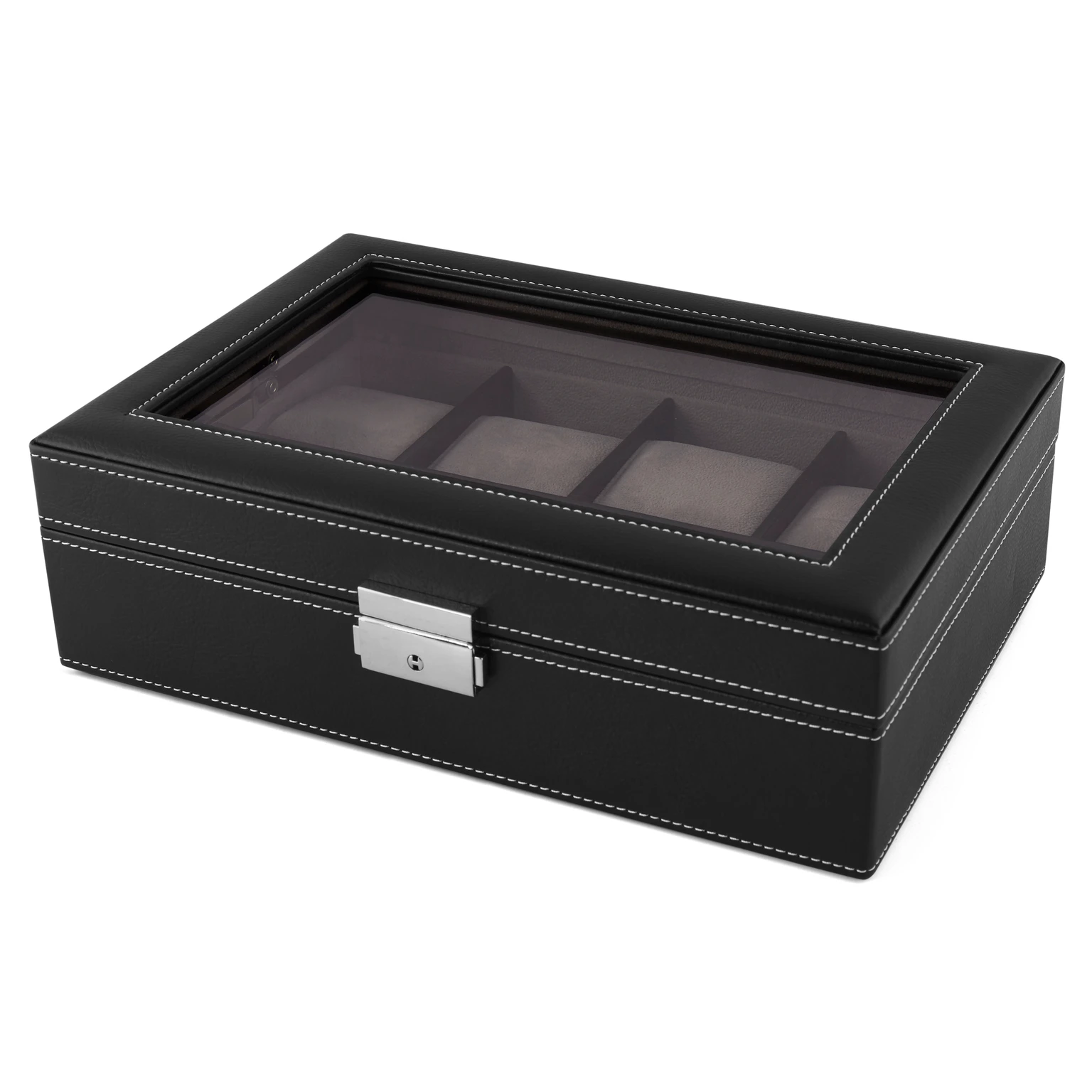 Caja expositora de madera negra para 8 relojes Caja expositora de madera negra para 8 relojes