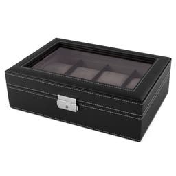 Черна дървена кутия с прозрачен капак за 8 часовника 