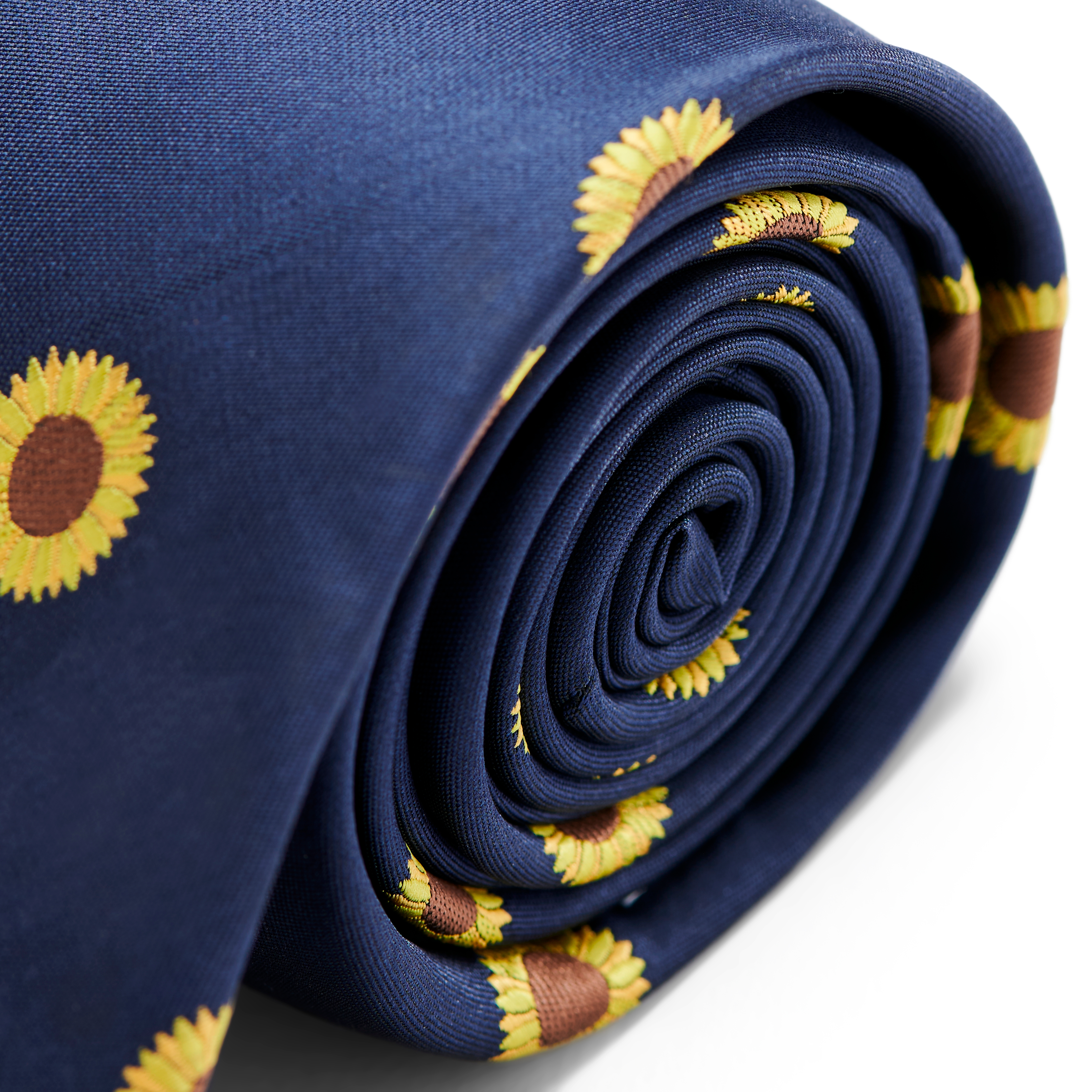 Navy Blue & Yellow Sunflowers Polyester Tie - 2