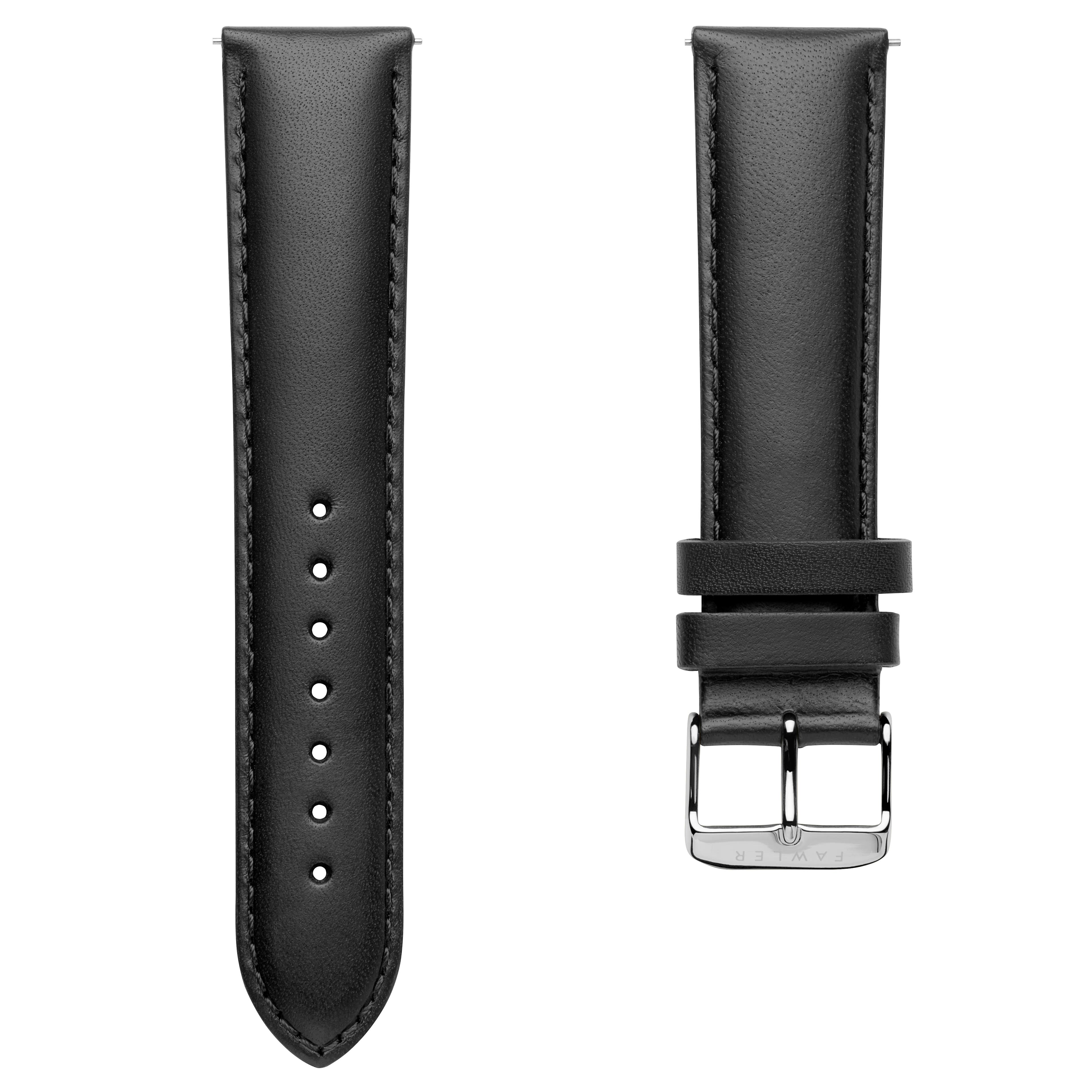 Zwart 22 mm Leren Horlogebandje met Zilverkleurige Gesp