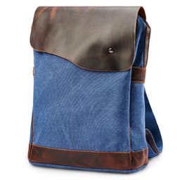 Retro-Rucksack aus marineblauem Canvas und dunklem Leder