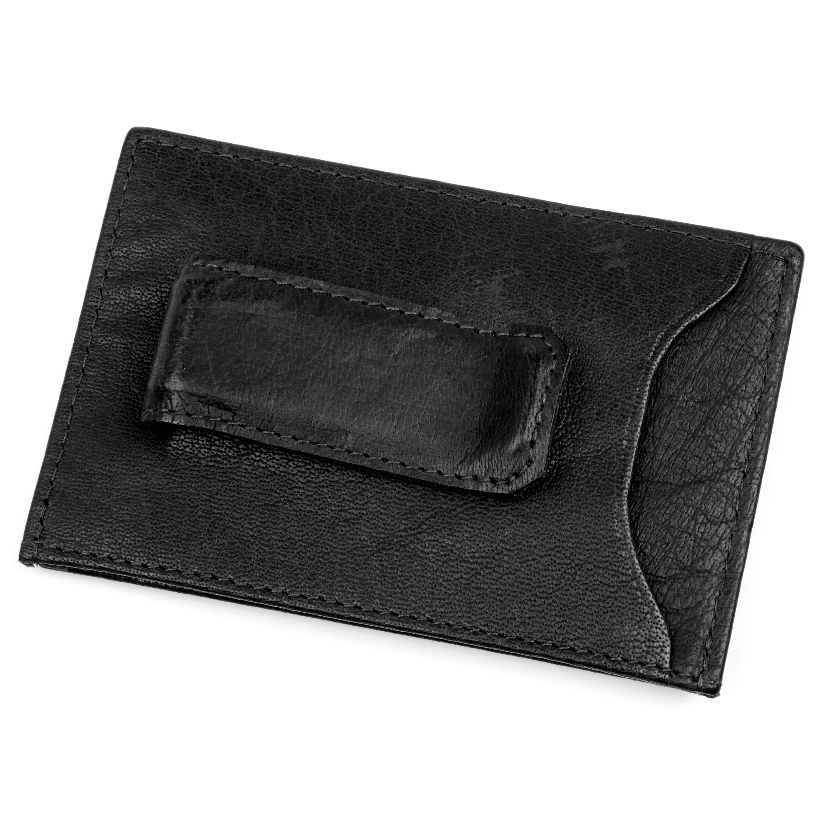 Tarjetero de cuero negro con clip Oxford  - 2