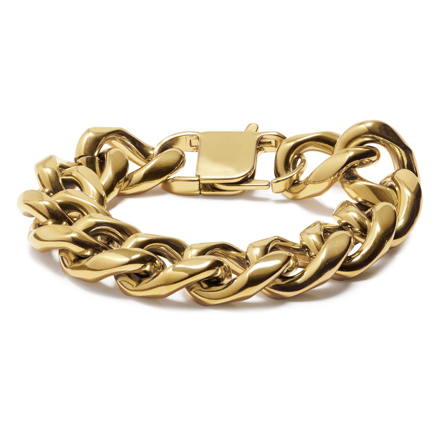 18mm Gold-Tone Stainless Steel Curb Chain Bracelet 18mm Gold-Tone Stainless Steel Curb Chain Bracelet